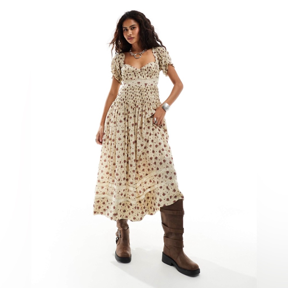 Free People Floral Maxi Dress - Cream and Red